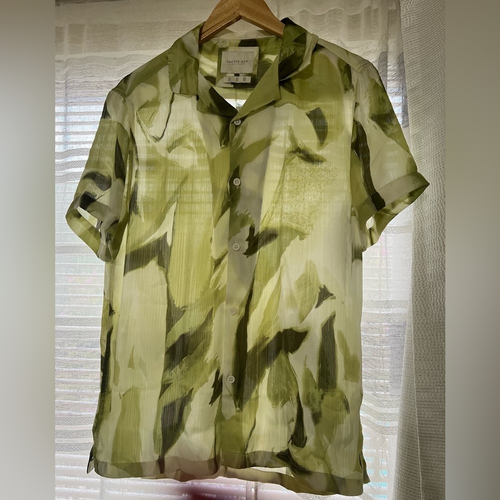 Cactus Man by Ricky Singh Textured Abstract Button Down - Green & White